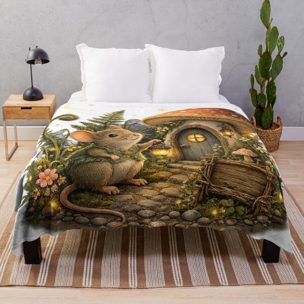 Item preview, Cute Woodland Mouse Mushroom Cottage Fairy House Whimsical Forest Art designed and sold by inkoutninja.