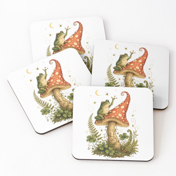 Item preview, Cute Frog on Mushroom Whimsical Woodland Fairycore Cottagecore Art designed and sold by inkoutninja.