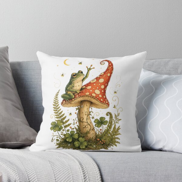 Item preview, Cute Frog on Mushroom Whimsical Woodland Fairycore Cottagecore Art designed and sold by inkoutninja.