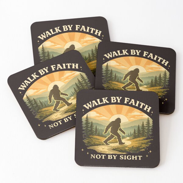 Item preview, Walk By Faith Not By Sight Christian Bigfoot Sasquatch Retro Sunset Graphic    designed and sold by mari-kayden.