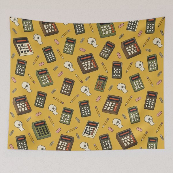 Item preview, Retro Calculator Pattern | 1970s Pocket Calculators, Adding Machines and Pencils on Mustard designed and sold by NominalSystems.