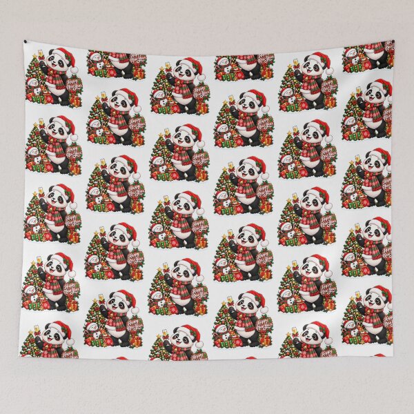 Item preview, Chibi panda bear Christmas Party with Snowman and Gifts designed and sold by QuiteOrbit.
