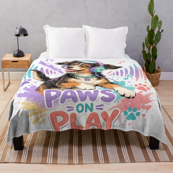 Item preview, Paws on Play Cute Dog with Headphones Colorful Music Lover Art designed and sold by inkoutninja.