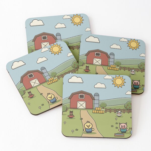 Item preview, Cute Cartoon Farm Scene – Barn, Chick, Pig & Cow designed and sold by MHVectorArt.
