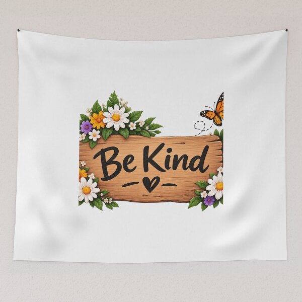 Item preview, Be Kind Floral Sticker – Rustic Wooden Sign with Colorful Flowers designed and sold by The Happiness Market .
