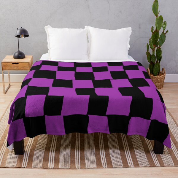 Item preview, Purple Hand-Drawn Checkerboard on Black — Abstract Grid Pattern designed and sold by dfly-creations.