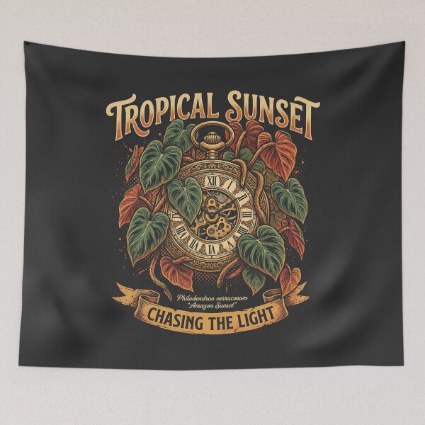 Item preview, Tropical Sunset Chasing Light Philodendron Verrucosum Pocketwatch designed and sold by EdvvinStudios.