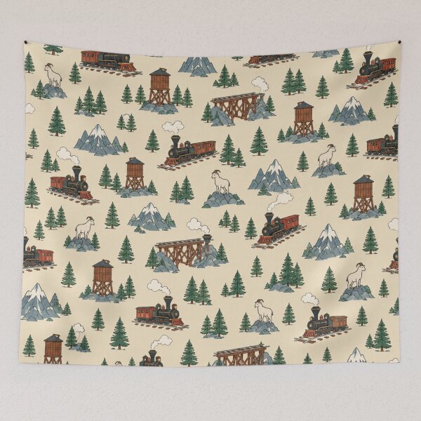 Item preview, Narrow Gauge Pattern | Vintage Mountain Steam Trains, Timber Trestles and Water Towers designed and sold by NominalSystems.