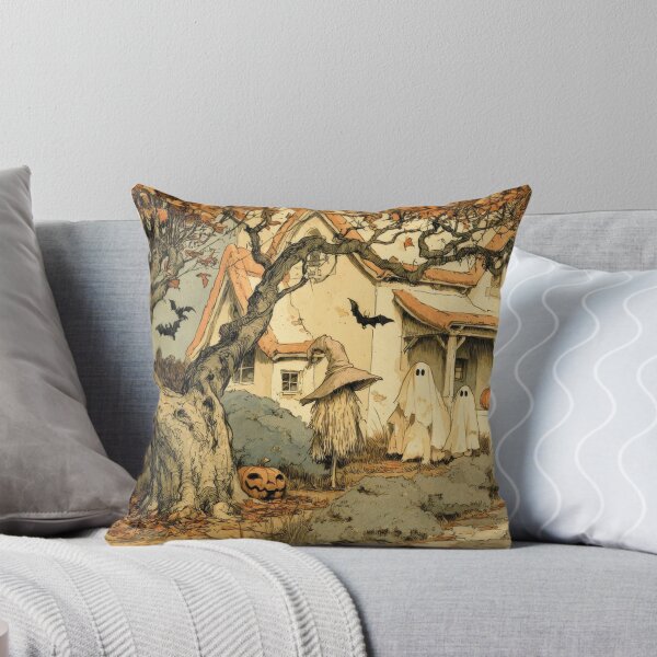 Item preview, Ghosts and scarecrows at the autumnal witch's house designed and sold by Mauswohn.