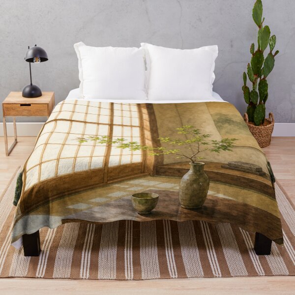 Item preview, Traditional Sunlit Japanese Tatami Room and Shoji Watercolor Art designed and sold by vekotpu.