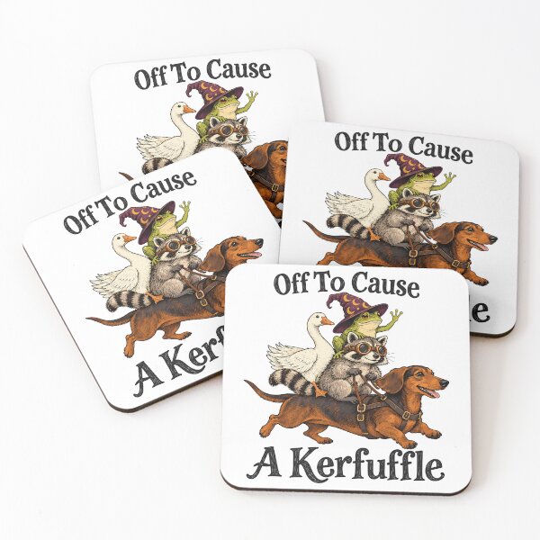 Item preview, Off To Cause A Kerfuffle Frog Duck Raccoon Dachshund designed and sold by gordonbwyashop.