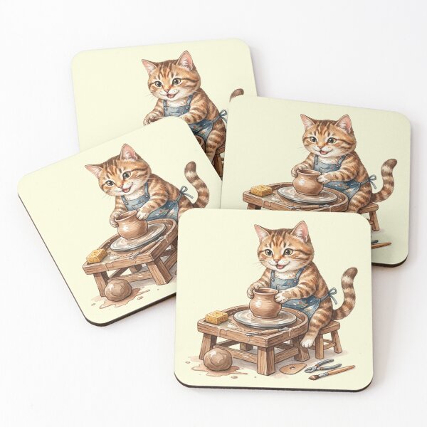 Item preview, Cute Tabby Cat Making Pottery Wheel Artwork designed and sold by bvdesignart.