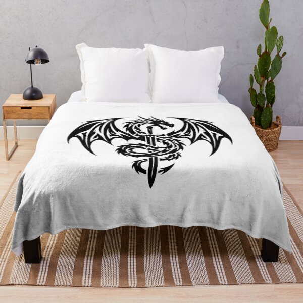 Item preview, Dragon Coiled on Sword Tribal Tattoo – Winged Dragon Hilt and Blade Black Emblem Art designed and sold by DragonSerpent Ink.