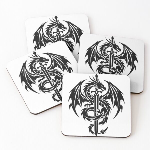 Item preview, Dragon Guarding Sword Tribal Tattoo – Heavy Wing Winged Dragon Crossguard Emblem Art designed and sold by DragonSerpent Ink.