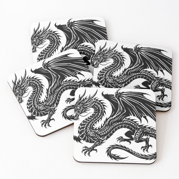 Item preview, Fierce Whisker Dragon Tattoo – Black Winged Eastern Western Dragon Attack Pose Art designed and sold by DragonSerpent Ink.