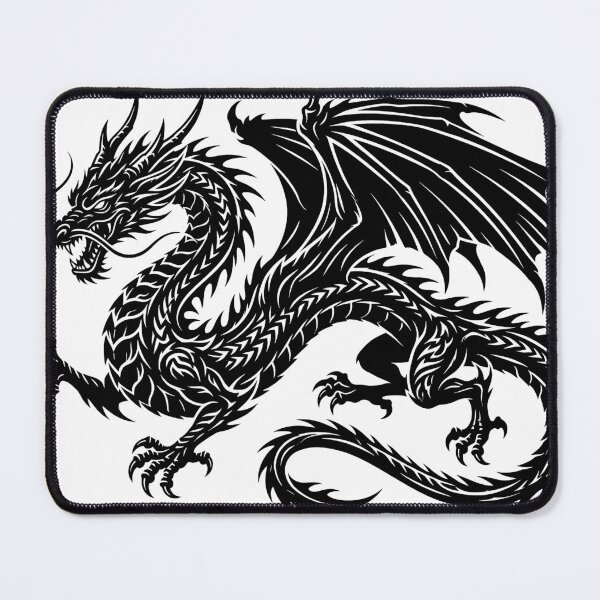 Item preview, Fierce Whisker Dragon Tattoo – Black Winged Eastern Western Dragon Attack Pose Art designed and sold by DragonSerpent Ink.