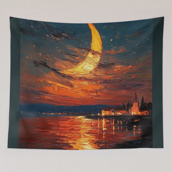 Item preview, Crescent Moon Over the Bay Impasto Painting designed and sold by codex401.
