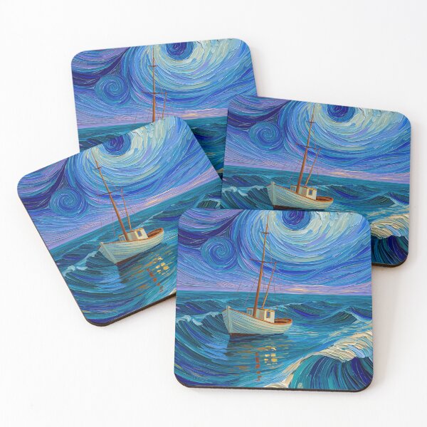 Item preview, Lone Fishing Boat on Swirling Waves designed and sold by codex401.