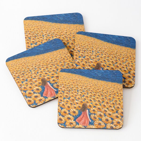 Item preview, Girl in Coral Dress in Endless Sunflowers designed and sold by codex401.