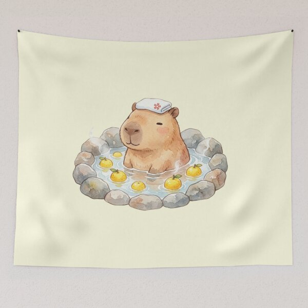 Item preview, Cute Watercolor Capybara Relaxing Onsen Bath designed and sold by bvdesignart.