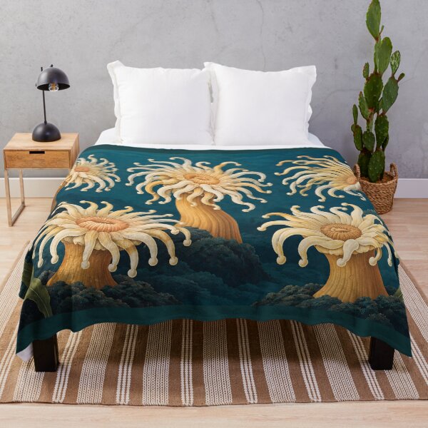 Item preview, Ivory Sea Anemones on Deep Teal designed and sold by AuraMuse Studio.