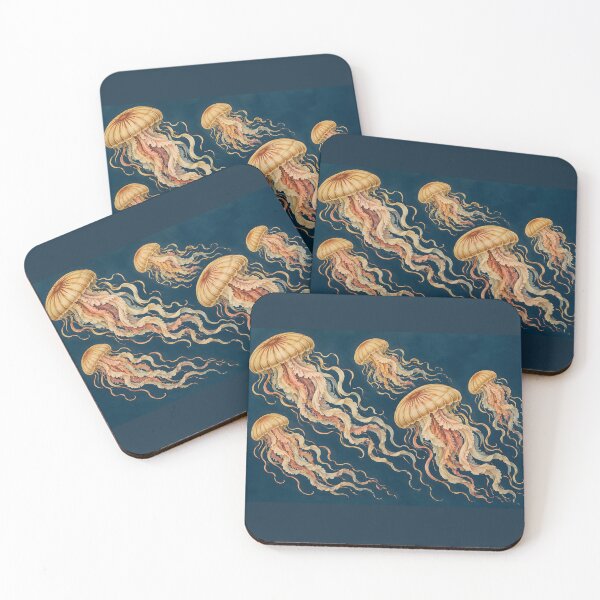 Item preview, Golden Jellyfish Drifting Through Midnight Blue designed and sold by AuraMuse Studio.