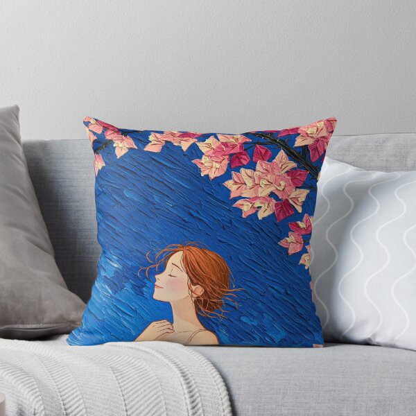 Item preview, Woman Holding Pink Blossoms Under a Blue Sky designed and sold by codex401.