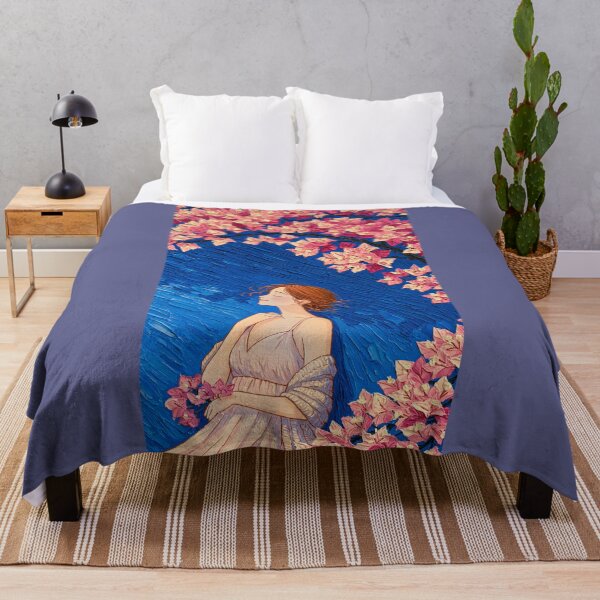 Item preview, Woman Holding Pink Blossoms Under a Blue Sky designed and sold by codex401.