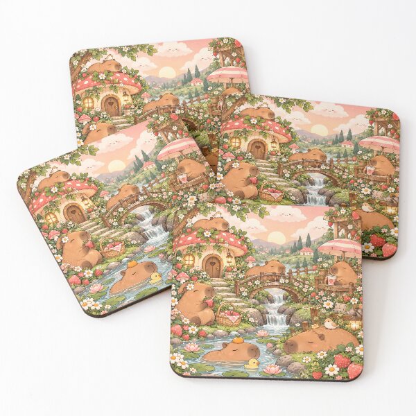 Item preview, Capybara Chill Garden – Cute Cottagecore Capybaras and Strawberries designed and sold by RJACreative.
