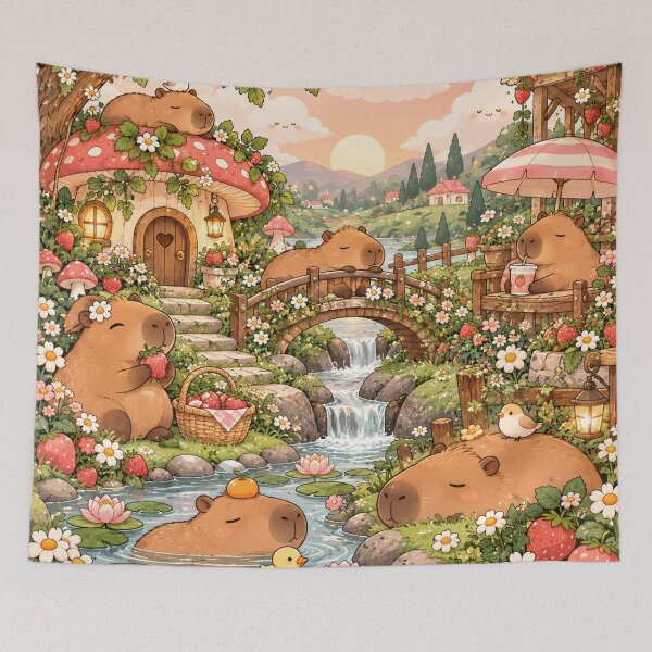 Item preview, Capybara Chill Garden – Cute Cottagecore Capybaras and Strawberries designed and sold by RJACreative.