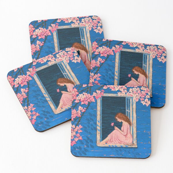 Item preview, Girl in a Window Under Pink Blossoms designed and sold by codex401.