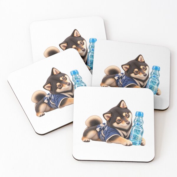 Item preview, Puffy 3D Glossy Black Shiba Inu with Ramune Soda designed and sold by LunaDogStudio.