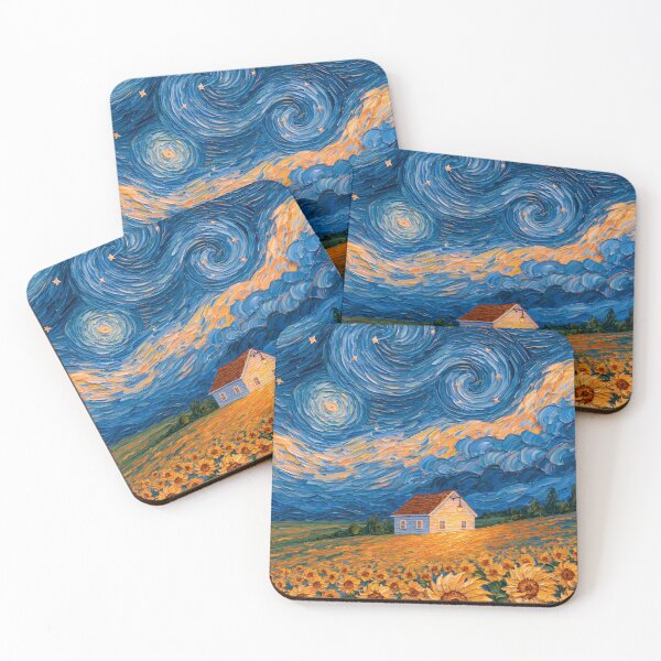 Item preview, Farmhouse Over Sunflowers Under a Swirling Moon designed and sold by codex401.