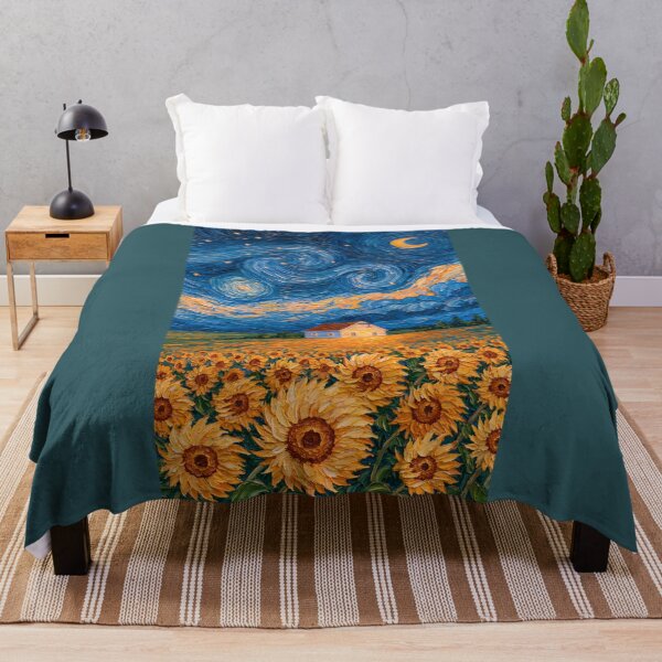Item preview, Farmhouse Over Sunflowers Under a Swirling Moon designed and sold by codex401.