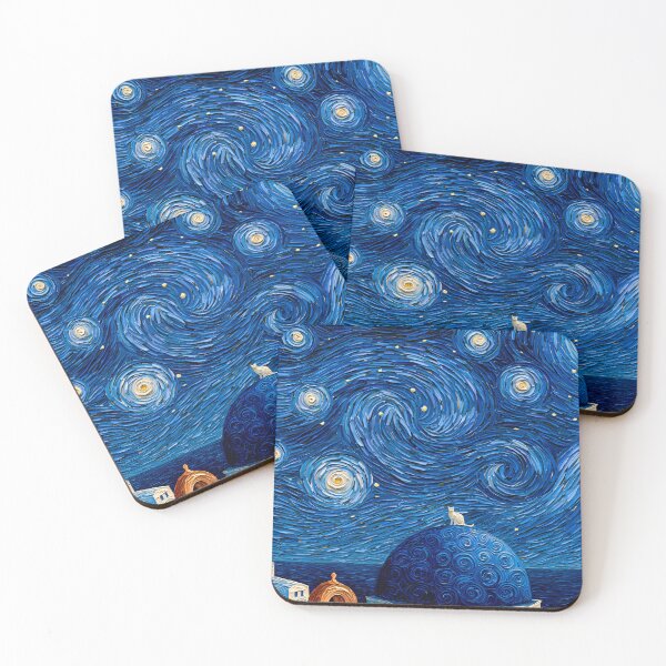 Item preview, Blue Dome Village Under a Swirling Starry Night designed and sold by codex401.