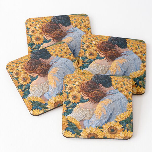 Item preview, Couple Embracing in a Sunset Sunflower Field designed and sold by codex401.