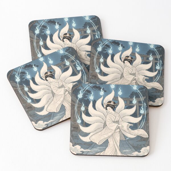 Item preview, Nine-Tailed Fox Spirit with Kitsunebi Blue Flames designed and sold by TokyoUkiyoHouse.