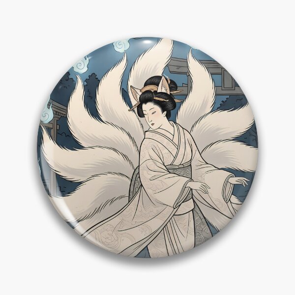 Item preview, Nine-Tailed Fox Spirit with Kitsunebi Blue Flames designed and sold by TokyoUkiyoHouse.