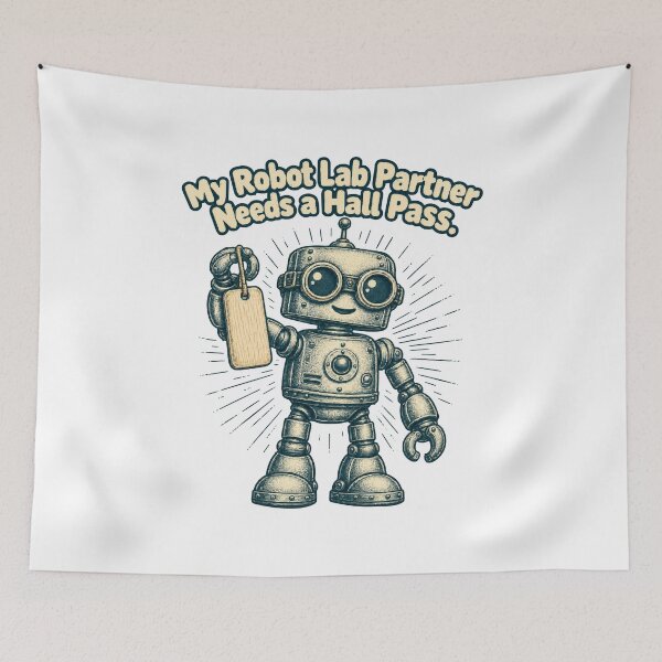 Item preview, My Robot Lab Partner Needs a Hall Pass Back to School AI Humor designed and sold by ThreadQuirk.