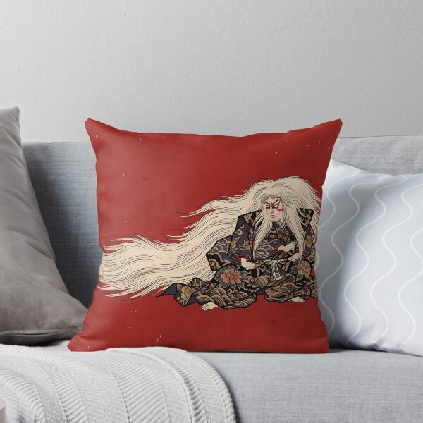 Item preview, Kabuki White Lion Dancer on Red Background designed and sold by TokyoUkiyoHouse.