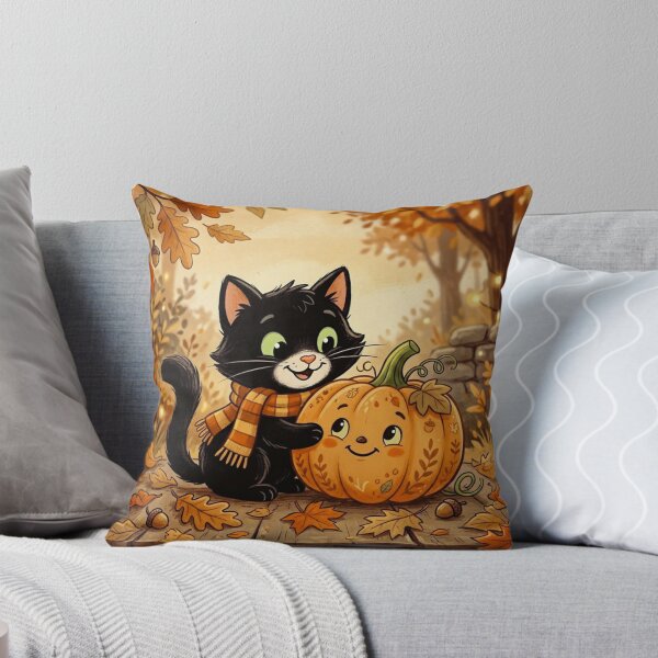 Item preview, Cute Black Cat with Smiling Pumpkin - Cozy Autumn Halloween designed and sold by FrogsShop.