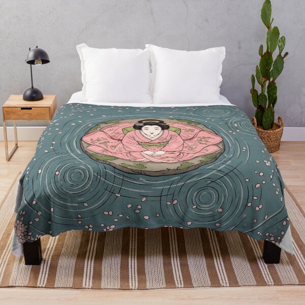 Item preview, Woman Floating on Pond with Cherry Blossom Petals designed and sold by TokyoUkiyoHouse.
