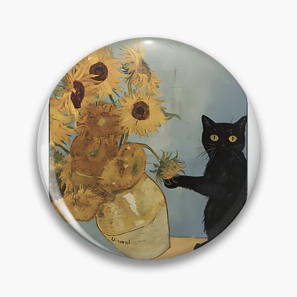 Item preview, Van Gogh Inspired Black Cat with Sunflowers Artistic Illustration designed and sold by bourghigsm.