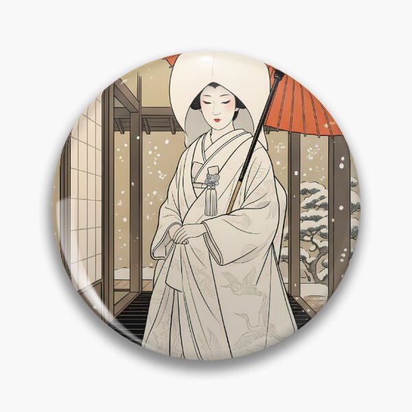 Item preview, Japanese Bride with Red Umbrella in Falling Snow designed and sold by TokyoUkiyoHouse.