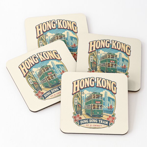 Item preview, Hong Kong Ding Ding Tram Vintage Travel Poster – City of Contrasts designed and sold by Globalcitytees.