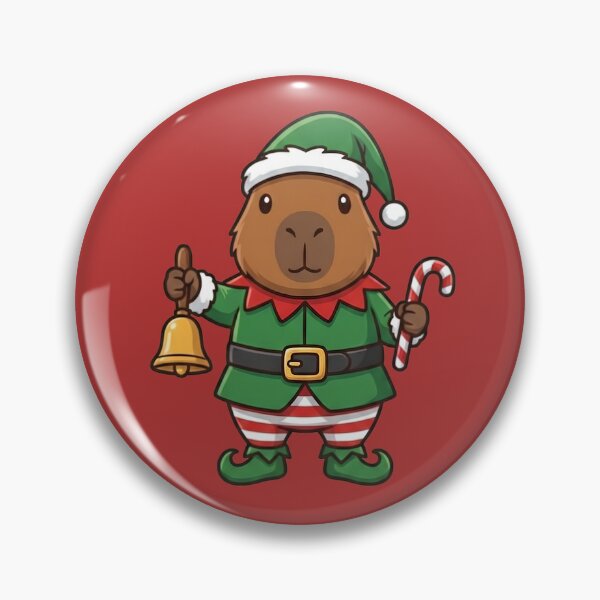 Item preview, Christmas Capybara Elf with Candy Cane and Bell designed and sold by Ivy-Triggs.