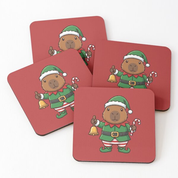 Item preview, Christmas Capybara Elf with Candy Cane and Bell designed and sold by Ivy-Triggs.