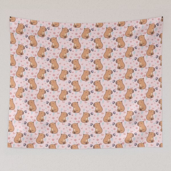 Item preview, Cute Capybara With Butterfly Seamless Vector Pattern designed and sold by prapapon.