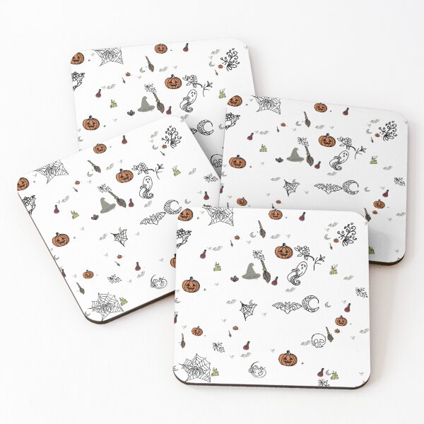 Item preview, ​Minimalist White Halloween Spooky Icons Pattern designed and sold by The Mandala Oasis.