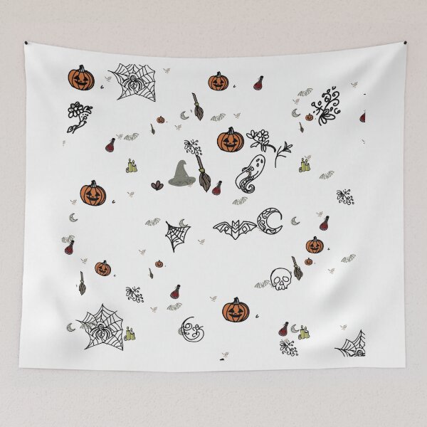 Item preview, ​Minimalist White Halloween Spooky Icons Pattern designed and sold by The Mandala Oasis.